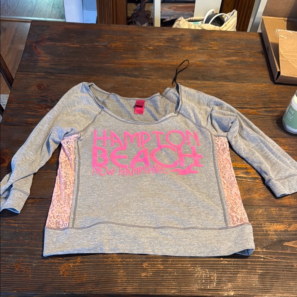 Material Girl Gray and Pink Sweatshirt with Graphic Design